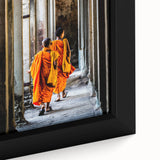 Extra large framed canvas featuring a textured depiction of a Cambodian landscape in black with colorful accents.