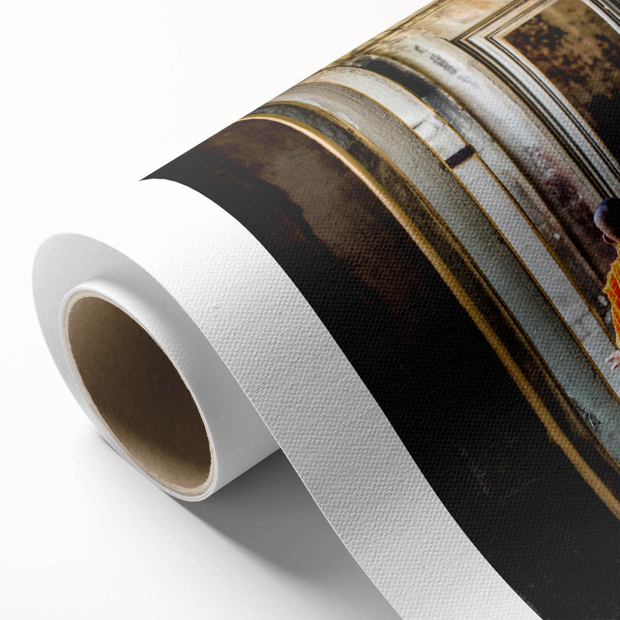 Art deco poster of a Cambodian landscape in muted earth tones on rolled canvas, ideal for nursery wall art.