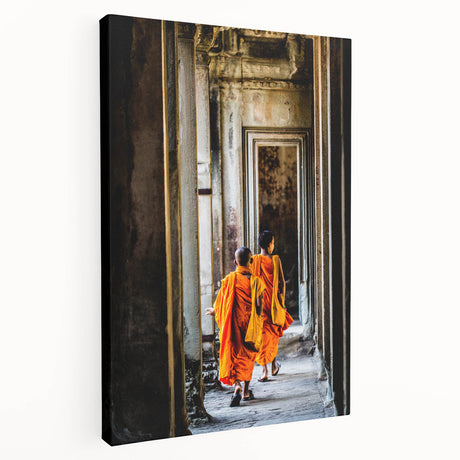 Large canvas print depicting a serene Cambodian landscape in muted green and blue tones, ideal for kitchen wall art.