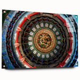 Acrylic print of a large abstract depiction of Beijing, with vibrant red and gold tones, ideal for dining room decor.