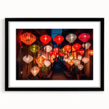 Extra large, colorful abstract art print of Shanghai skyline in textured style on a framed black canvas.