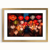 Extra large abstract art print of Shanghai skyline in gold frame, featuring textured gray and blue tones.