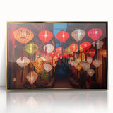 Acrylic print of Shanghai skyline in gold and blue tones, mid-century modernist style, ideal for modern art wall decor.