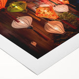 Art deco poster of Shanghai skyline in muted gray and blue tones on rolled canvas, ideal for dining room wall art.