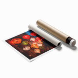 Extra large rolled print of Shanghai skyline with floral elements in soft pastel shades.