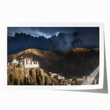 Rolled print depicting a tranquil Tibetan landscape in soft earth tones, ideal for art wall dining room.