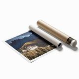 Extra-large rolled print of a Tibetan landscape with vibrant floral elements, ideal for classy bathroom wall art.