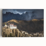 Large black and white wall art of Tibet scenery on stretched canvas, ideal for kitchen art.