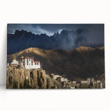 Black and white stretched canvas of a Tibetan landscape, ideal for kitchen wall art or bedroom decor.