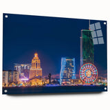 Large abstract wall art on acrylic glass depicting a serene Georgian landscape in muted earth tones.