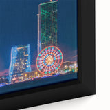 Extra large framed canvas featuring a textured, colorful Asian landscape in predominately black tones.