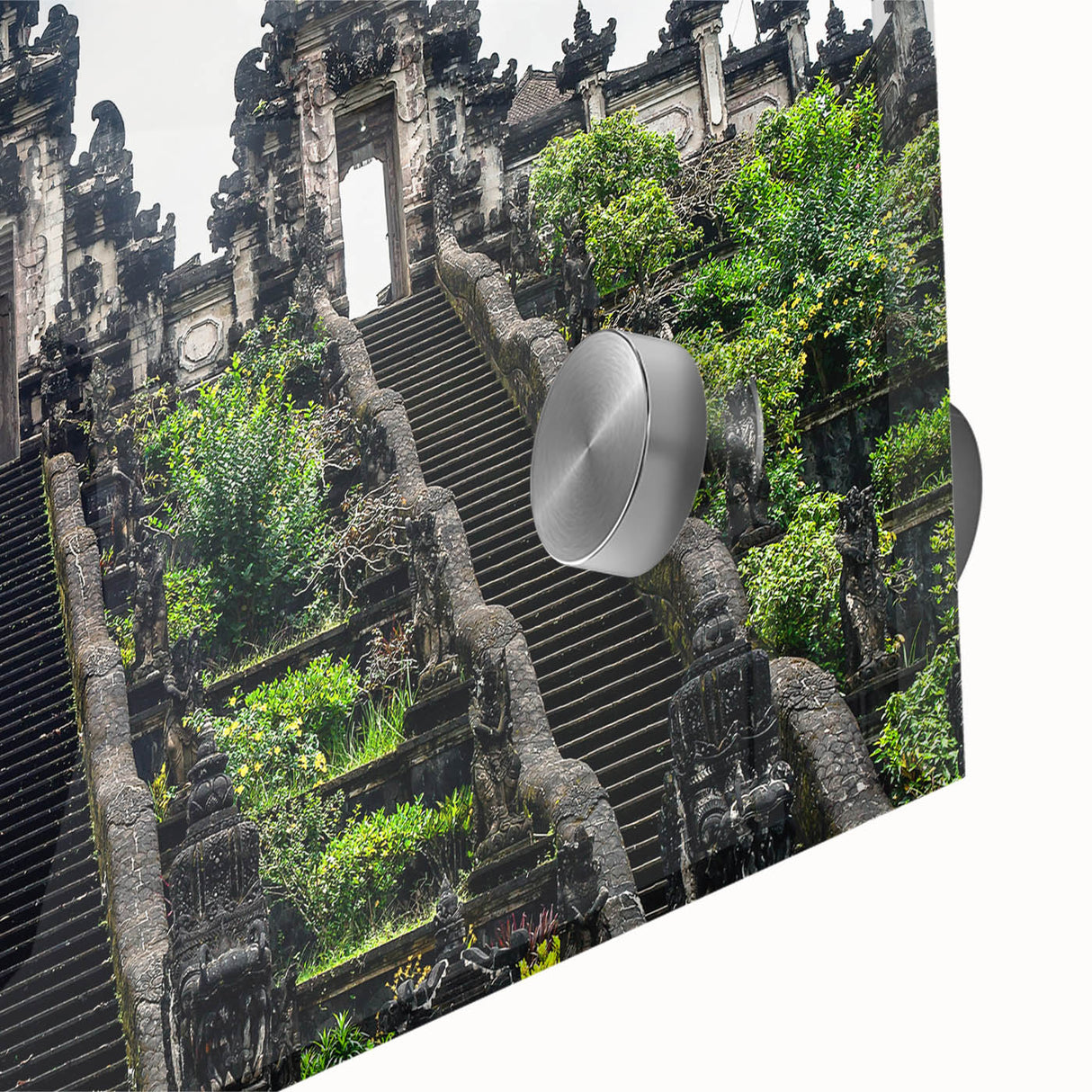 Large abstract wall art depicting an Indonesian landscape in muted earth tones on acrylic glass, ideal for dining room décor.