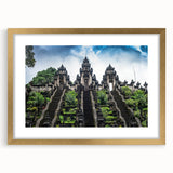 Extra large wall art featuring abstract Indonesian scenery in textured gold and earth tones, framed with mat.