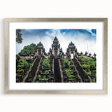 Textured abstract art print depicting a serene Indonesian landscape in muted earth tones, framed in silver.