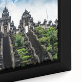 Extra large framed canvas depicting a textured, colorful Indonesian landscape in black, ideal for living room decor.