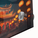 Large abstract wall art of Kyoto scenery in mid-century modernist style on acrylic glass, ideal for dining room art.