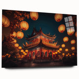 Acrylic print of a Japanese Kyoto landscape in muted earth tones, ideal for bedroom or dining room art.