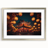 Textured abstract art print of a Kyoto scenery in muted earth tones, displayed in a silver frame with mat.