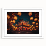 Abstract art print of a serene Kyoto landscape in muted earth tones on a framed white mat.