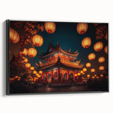 Black and white wall art of a vintage Kyoto landscape on framed canvas, ideal for bedroom decor.