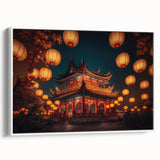 Vintage poster art depicting Kyoto scenery on a framed canvas, with colorful elements perfect for living room decor.