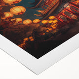 Art deco poster featuring a serene Kyoto landscape in muted green and beige tones on rolled canvas.