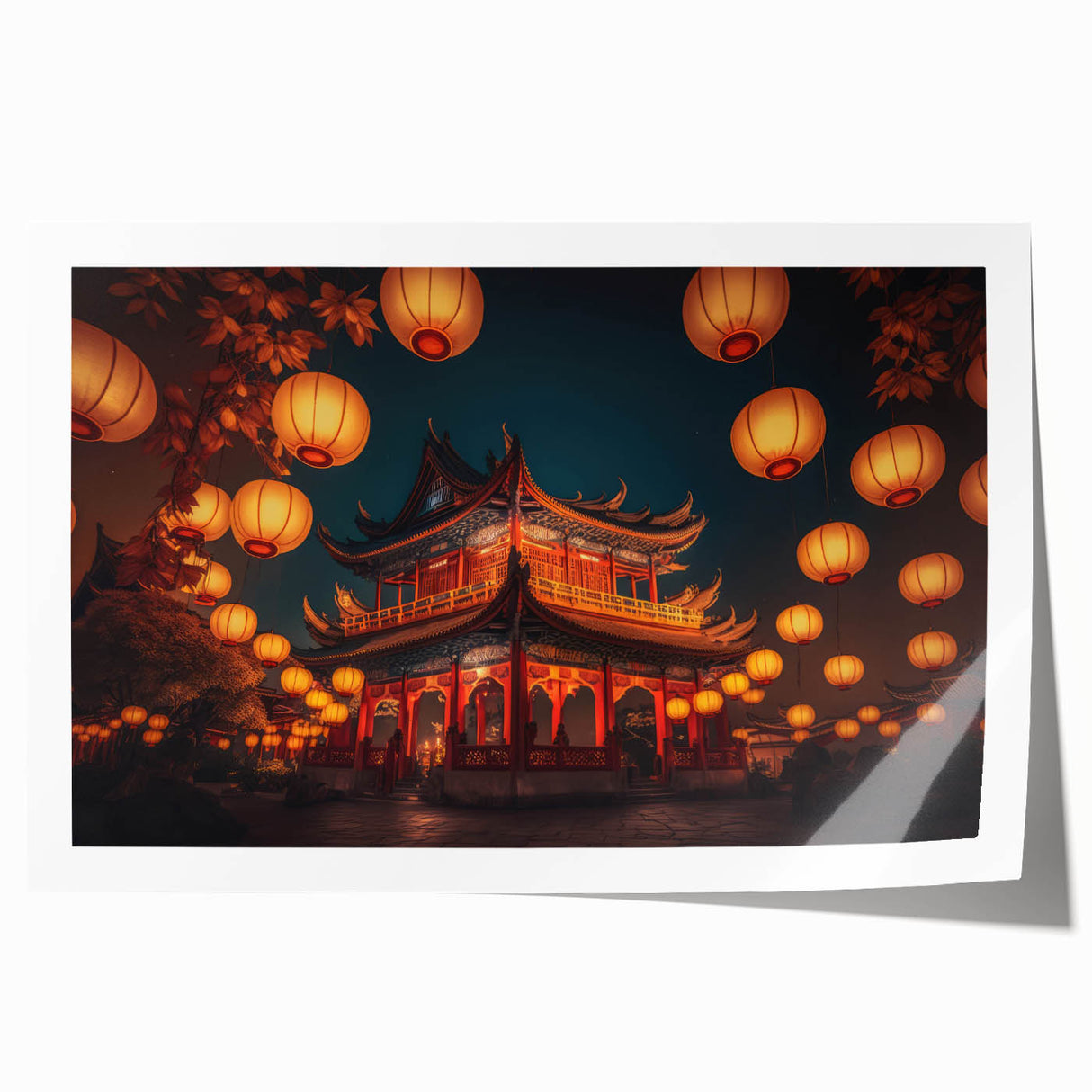 Extra large rolled print of a floral Kyoto scenery in soft pastel shades, suitable for art wall dining room or bathroom.