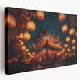 Large stretched canvas featuring a serene Kyoto landscape in soft green and brown tones, suitable for kitchen wall art.