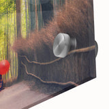 Large abstract wall art depicting an Asian scenery in muted earth tones on acrylic glass, ideal for dining room decor.