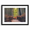 Extra large abstract art print of a colorful, textured Japanese scenery on a framed black canvas.