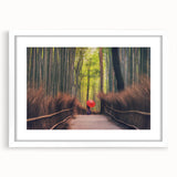 Abstract art print featuring a serene Japanese landscape in muted earth tones, framed with a white mat.