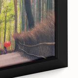 Extra large framed canvas featuring a textured, colorful Japanese scenery in black with vibrant accents.