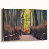 Framed canvas depicting a vintage-style Japanese landscape in muted gold and black tones, ideal for bedroom wall decor.