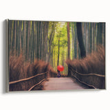 Landscape art painting of a Japanese scenery in muted colors on a framed canvas, ideal for living room decor.