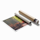 Extra large rolled print of a serene Japanese scenery with cherry blossoms in pastel colors.