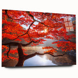 Large abstract wall art of a serene Korean landscape in muted green and blue tones, acrylic print.