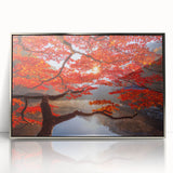 Mid-century modernist art depicting Asian scenery in acrylic, framed in silver, ideal for nursery wall decor.