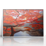 Art deco poster of a Korean landscape in muted colors on a white framed acrylic, suitable for modern art wall decor.