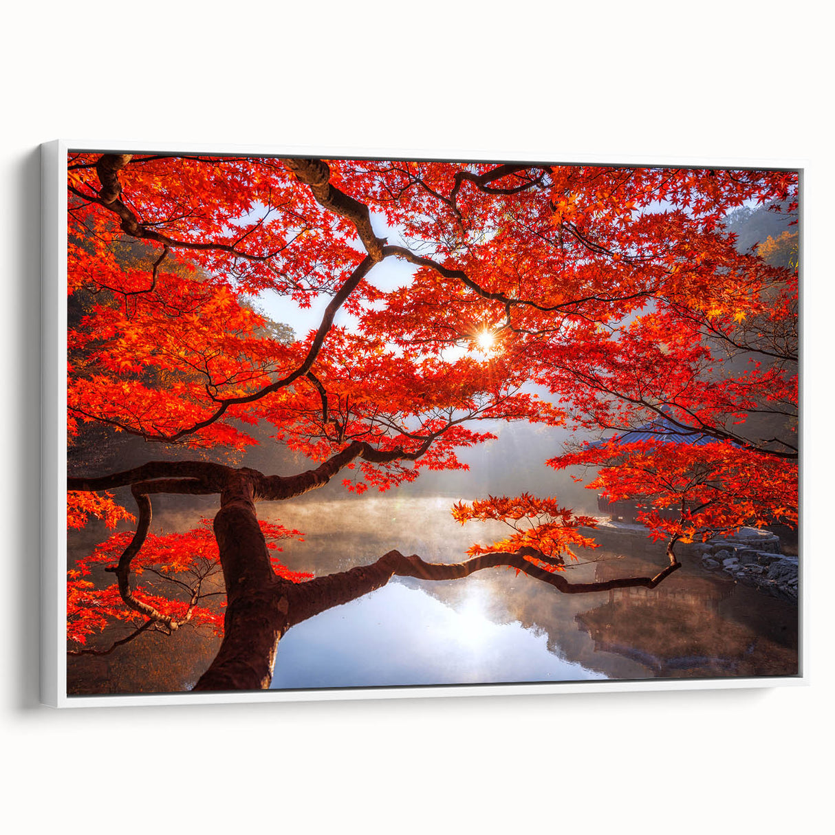 Vintage poster art of a scenic Korean landscape on a framed canvas, featuring vibrant colors, ideal for living room decor.