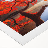 Art deco poster featuring a serene Korean landscape in muted green and blue tones on rolled canvas.