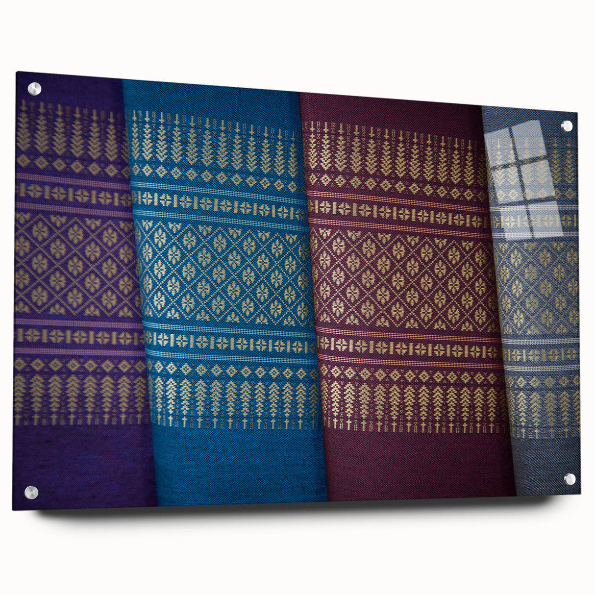 Acrylic glass print of a Laos landscape in muted earth tones, ideal for dining room decor.
