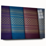 Large abstract wall art of a Laos scenery in muted earth tones on acrylic glass, suitable for bedroom or dining room decor.