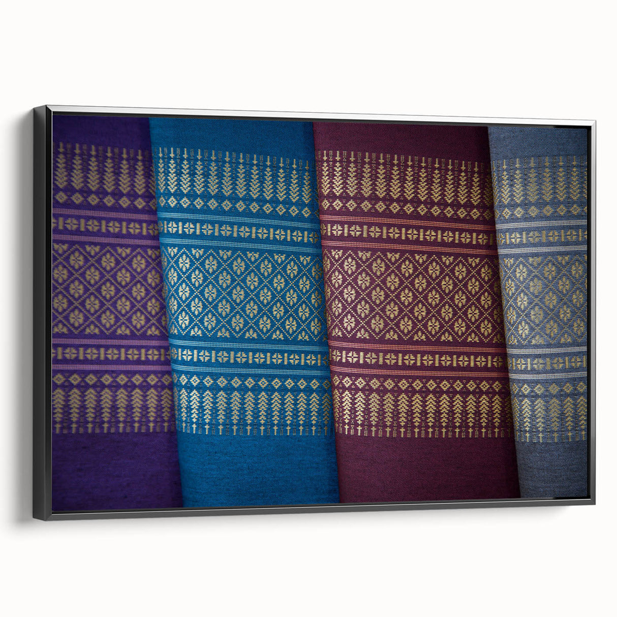 Black and white framed canvas featuring a vintage landscape painting of Laos, ideal for bedroom wall decor.