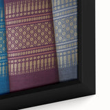 Extra large framed canvas featuring a textured, colorful Laotian landscape on black background, ideal for living room decor.