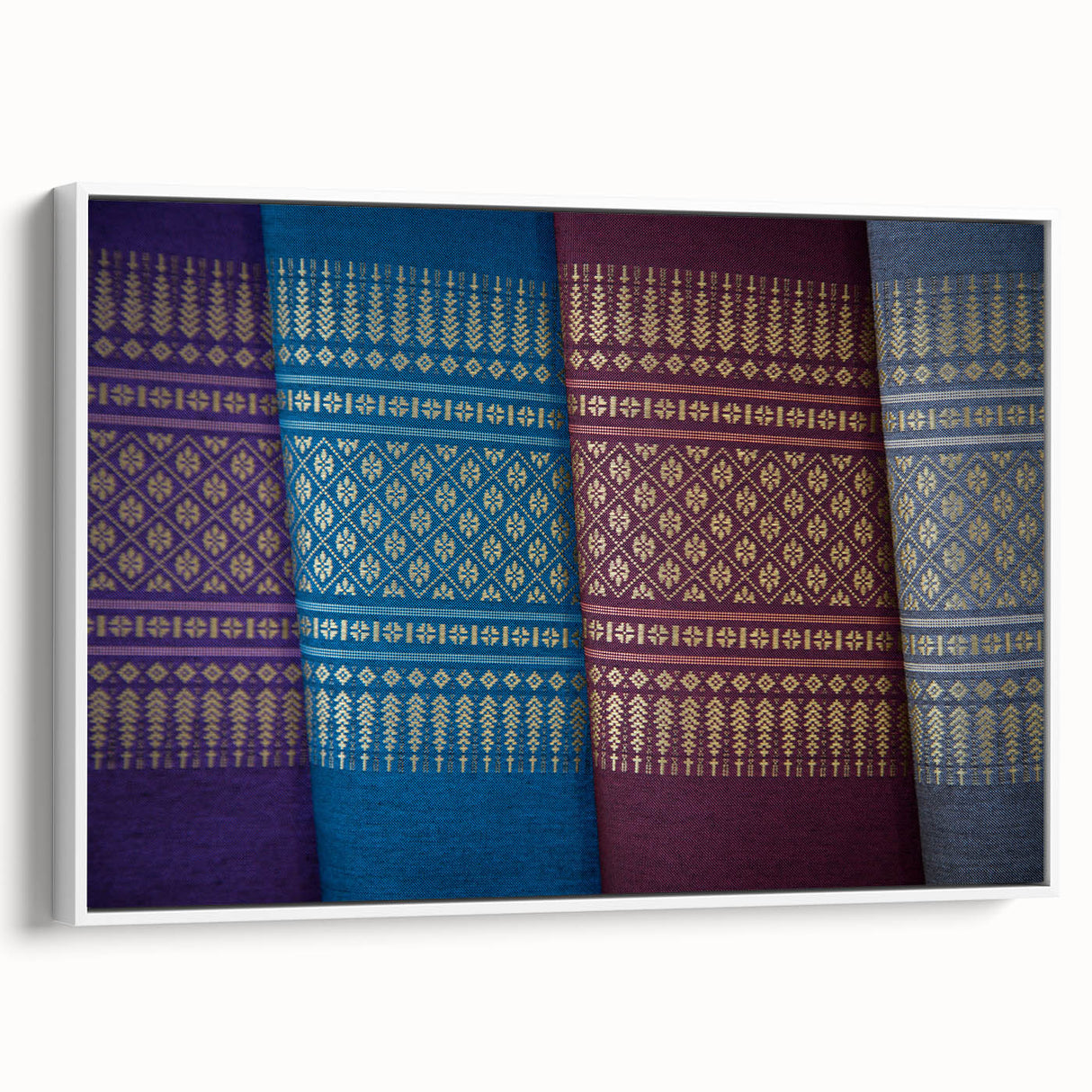 Extra large framed canvas featuring a vintage poster art of Laos scenery in colorful art palette.