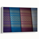 Extra large framed canvas featuring a vintage poster art of Laos scenery in colorful art palette.