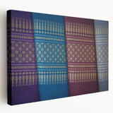 Large canvas print of a serene Laos landscape in muted green and blue tones, suitable for kitchen wall art.