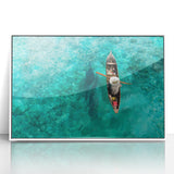 Acrylic print of a Malaysian landscape in art deco style, featuring soft green and blue tones.