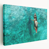 Large art print of a Malaysian landscape on stretched canvas, featuring lush greenery and a calm river.