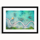 Extra large framed wall art of an abstract Maldivian scenery in vibrant, colorful textures, ideal for living room decor.